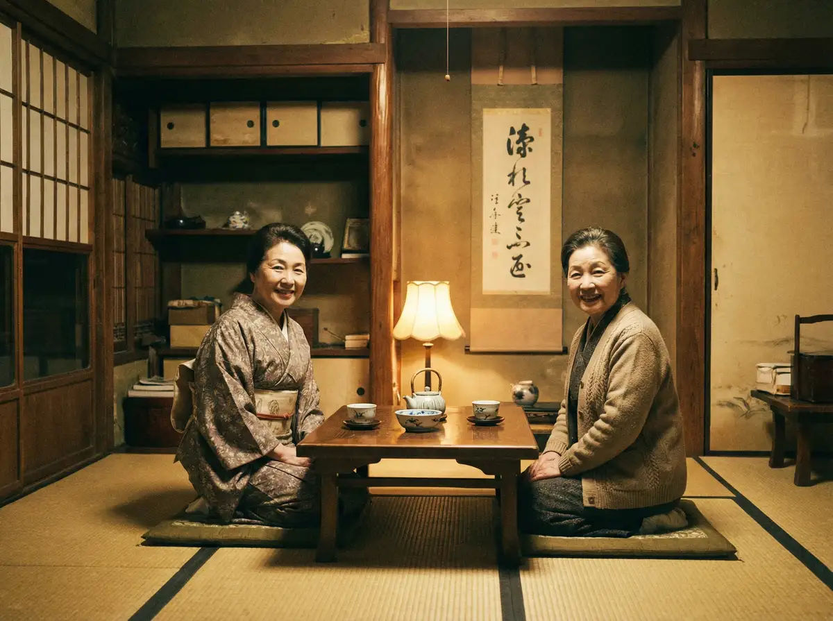两位优雅的 壮男野外强迫XnXXvideo 在日式茶室中品茶交谈